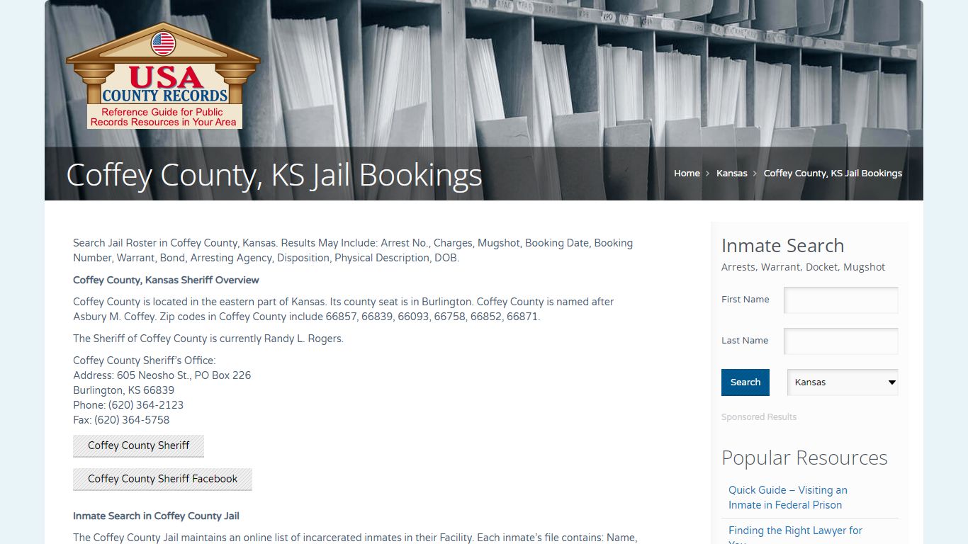 Coffey County, KS Jail Bookings | Name Search